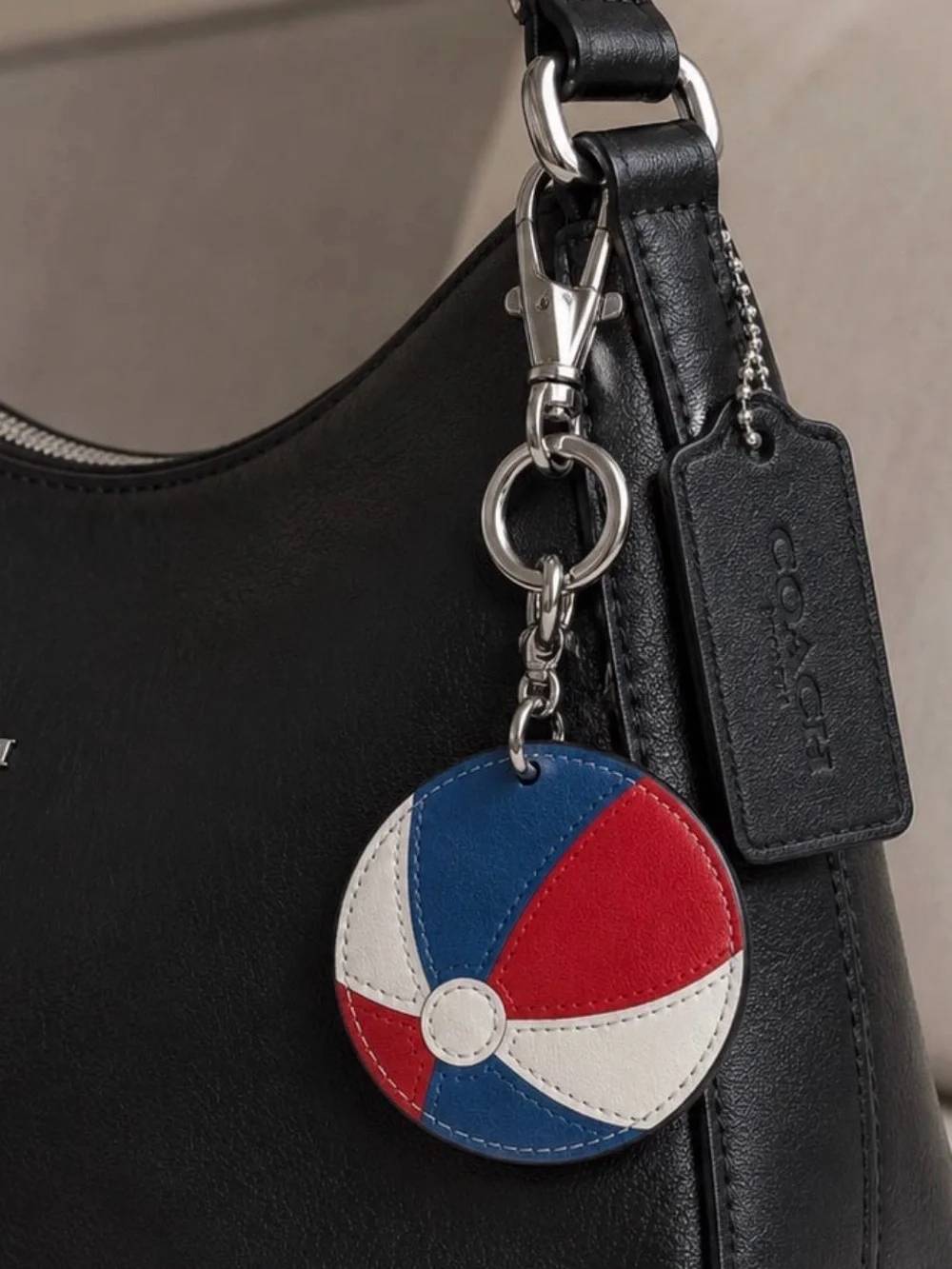 Coach Leather Beach Ball bag charm keychain silver red blue white & dusty - NWT